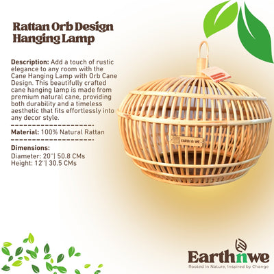Natural cane hanging lamp with orb design