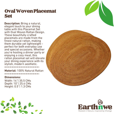 Oval woven rattan placemat on dining table