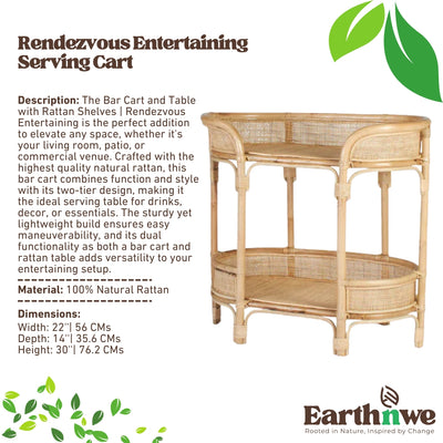 Natural rattan bar cart with shelves