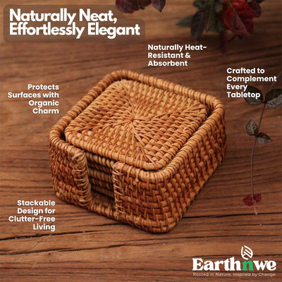 Square handwoven rattan coaster set for homes