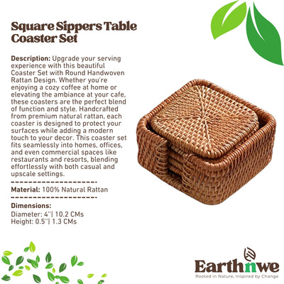Square handwoven rattan coaster set for homes