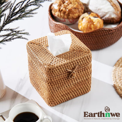 Handwoven rattan tissue box for home decor