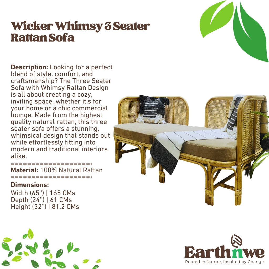 Three seater sofa with rattan design