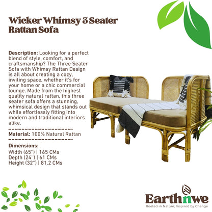 Three seater sofa with rattan design
