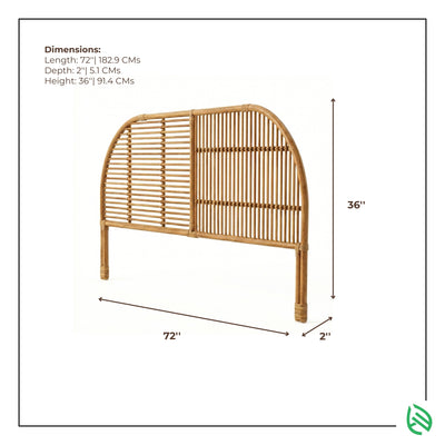 Rattan headboard with dimensions on a white background