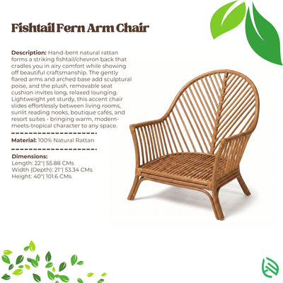 Fishtail Fern Arm Chair with product description and specifications on a white background