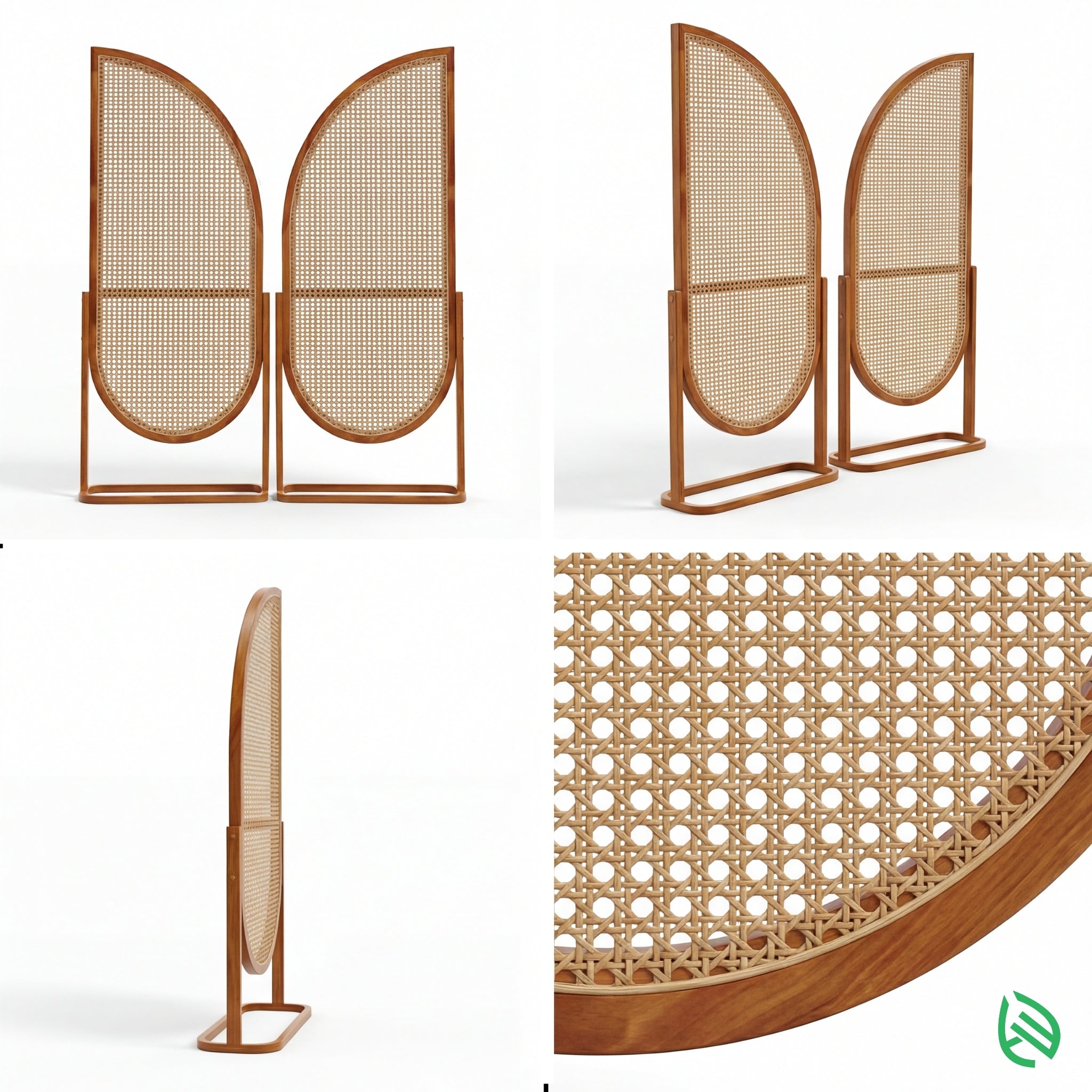 Wicker screen with wooden frame on a white background