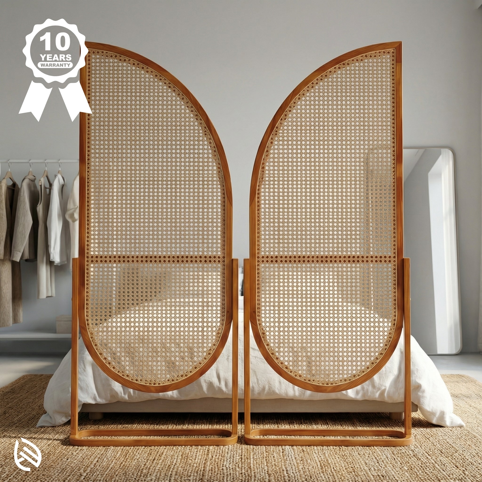 Wooden Rattan Partition in modern bedroom setup