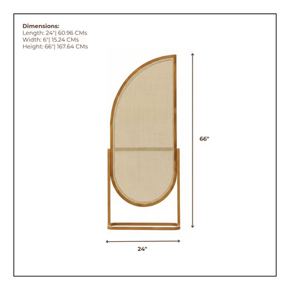 Dimension Card - Measurement chart of a half-circle mirror with dimensions labeled 