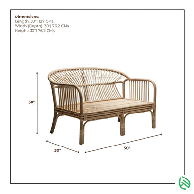 Dimension guide of Hikari Nest rattan 2-seater sofa 50 L x 30 D x 30 H