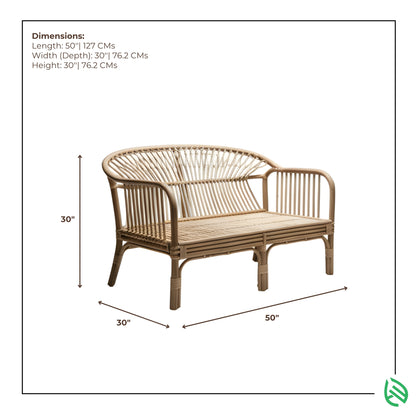 Dimension guide of Hikari Nest rattan 2-seater sofa 50 L x 30 D x 30 H