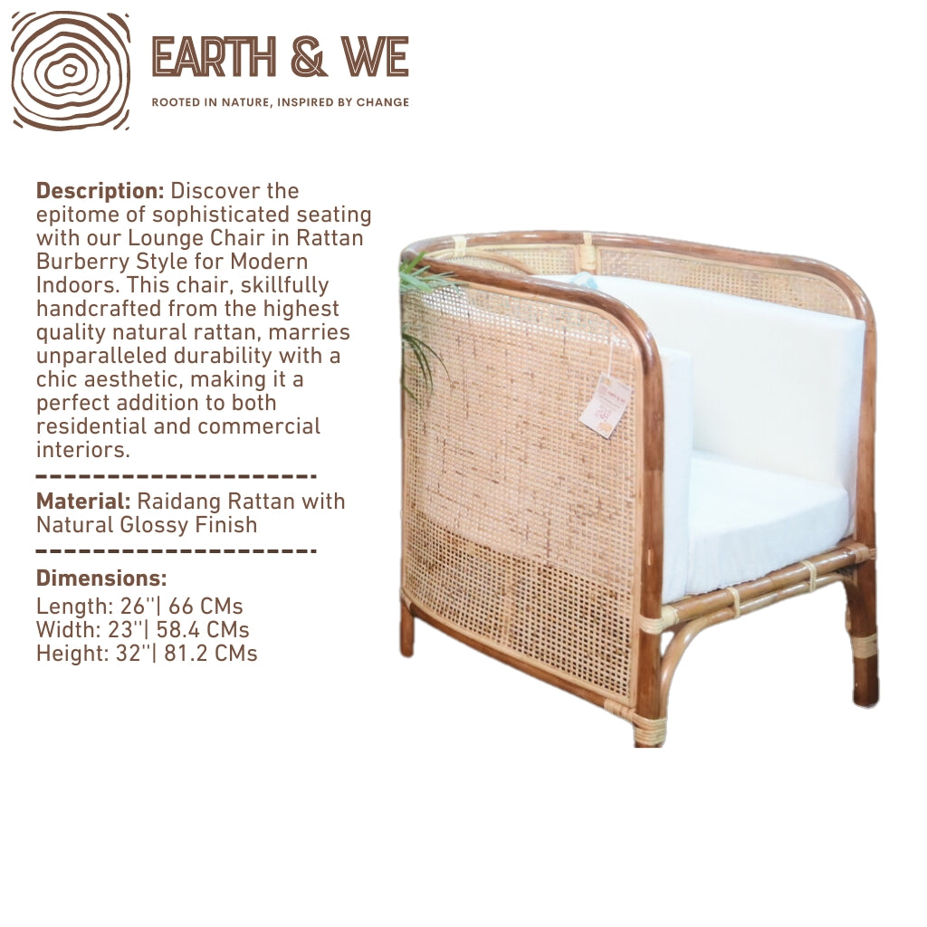 Lounge chair in Burberry rattan style for indoors