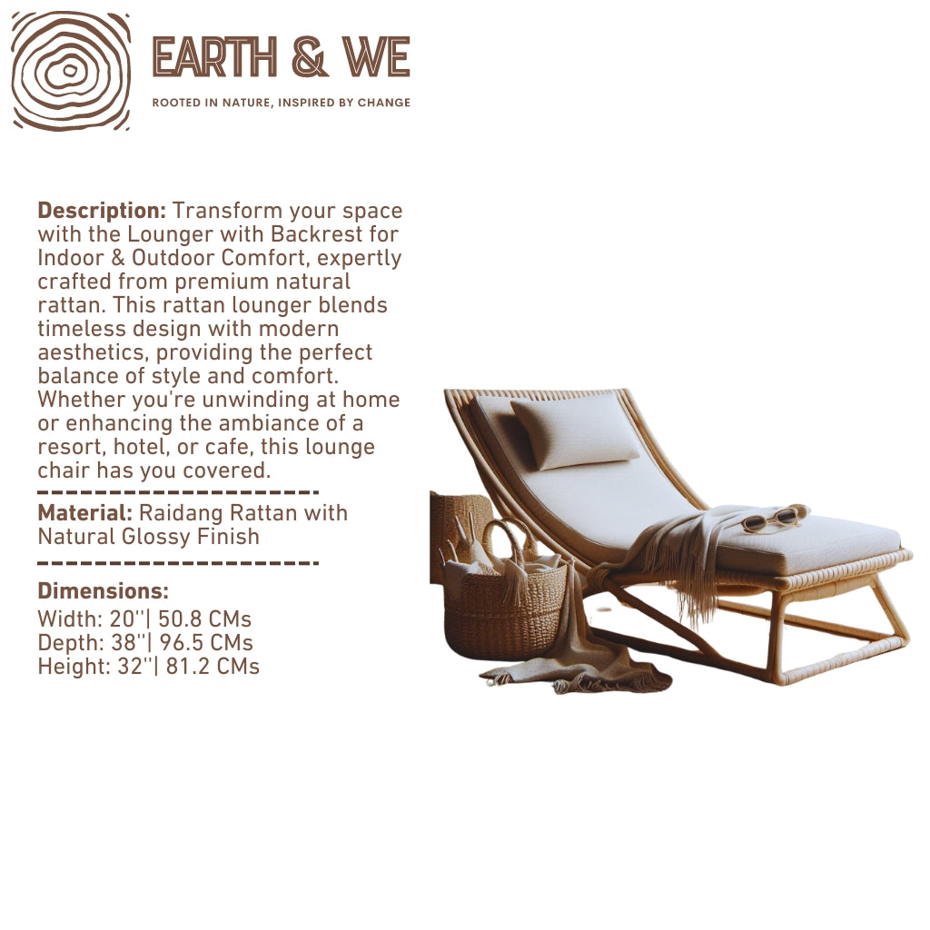Natural rattan lounger for indoor and outdoor