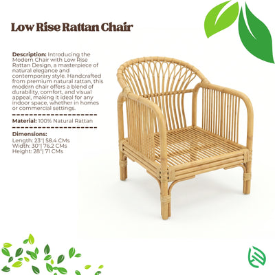 Low Rise Rattan Chair with product details on a white background