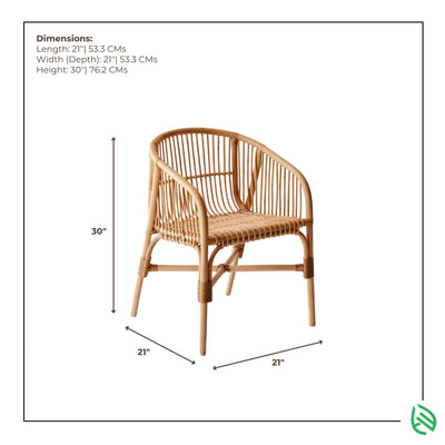 Dimensions graphic of Mocha Nest rattan chair 21x21x30 inches