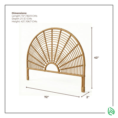 Rattan headboard with dimensions labeled on a white background