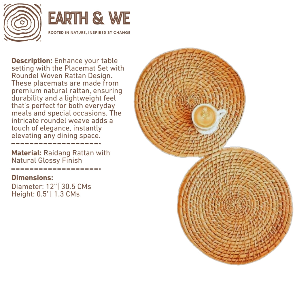 Round Woven Rattan Placemat Set | Natural Table Decor | EarthNWe ...