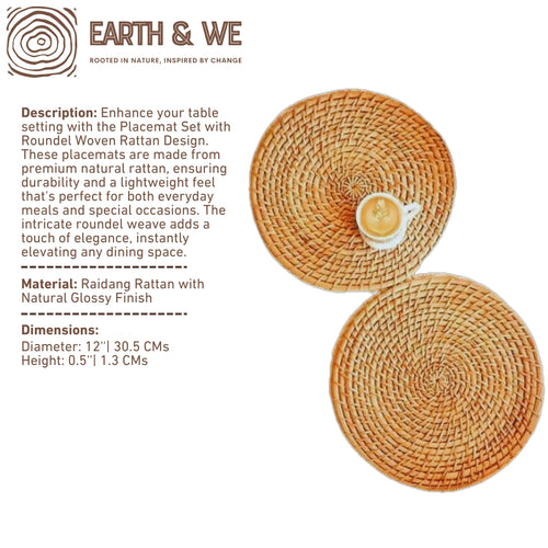 Round Woven Rattan Placemat Set | Natural Table Decor | EarthNWe ...