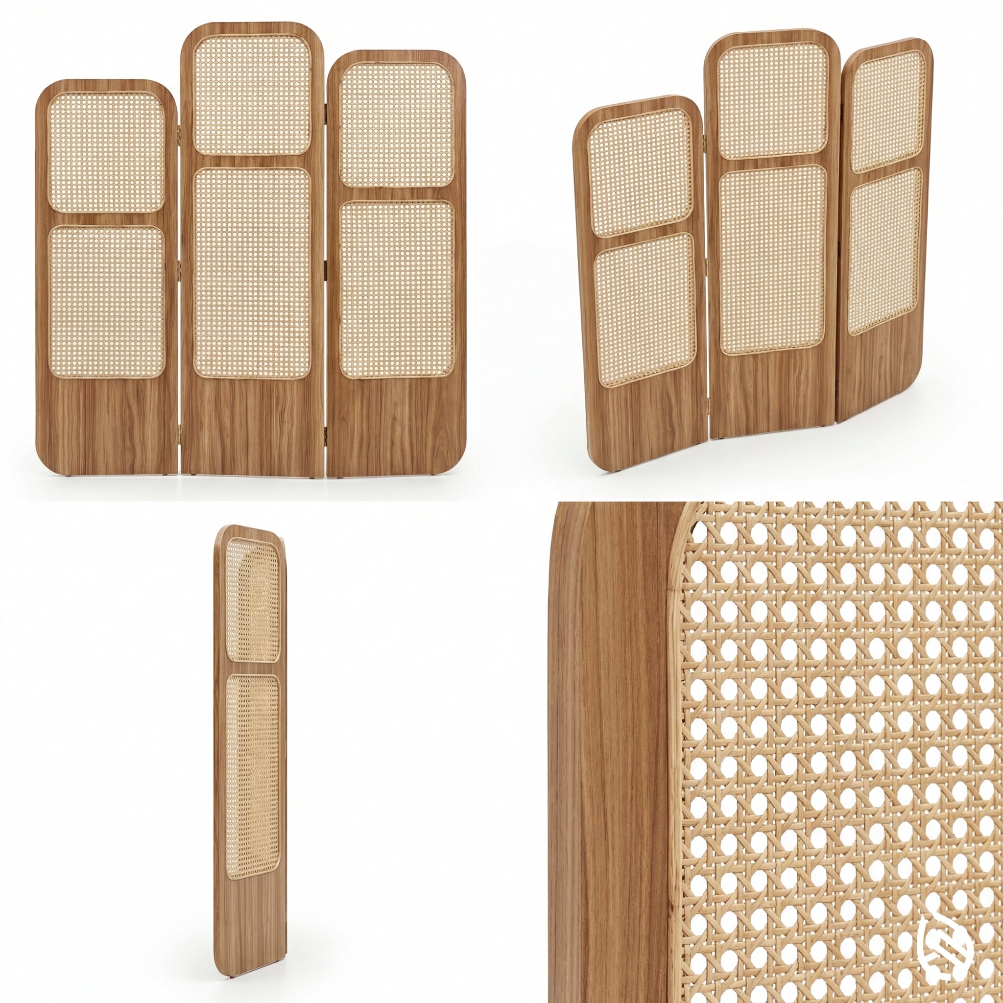 Room Partition Rattan Privacy Screen with Folding Panels