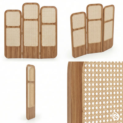 Room Partition Rattan Privacy Screen with Folding Panels