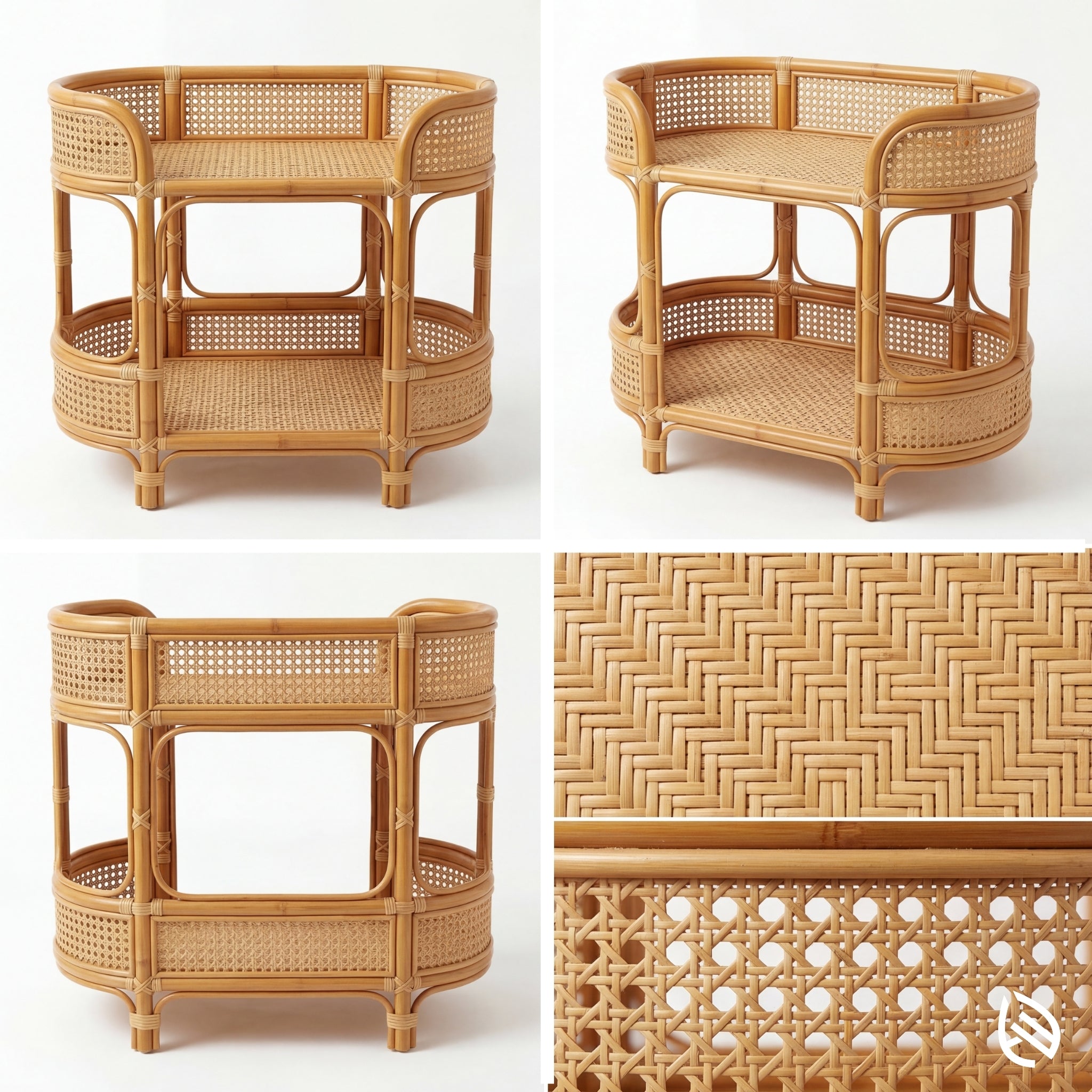 Wicker furniture piece with detailed patterns on a white background