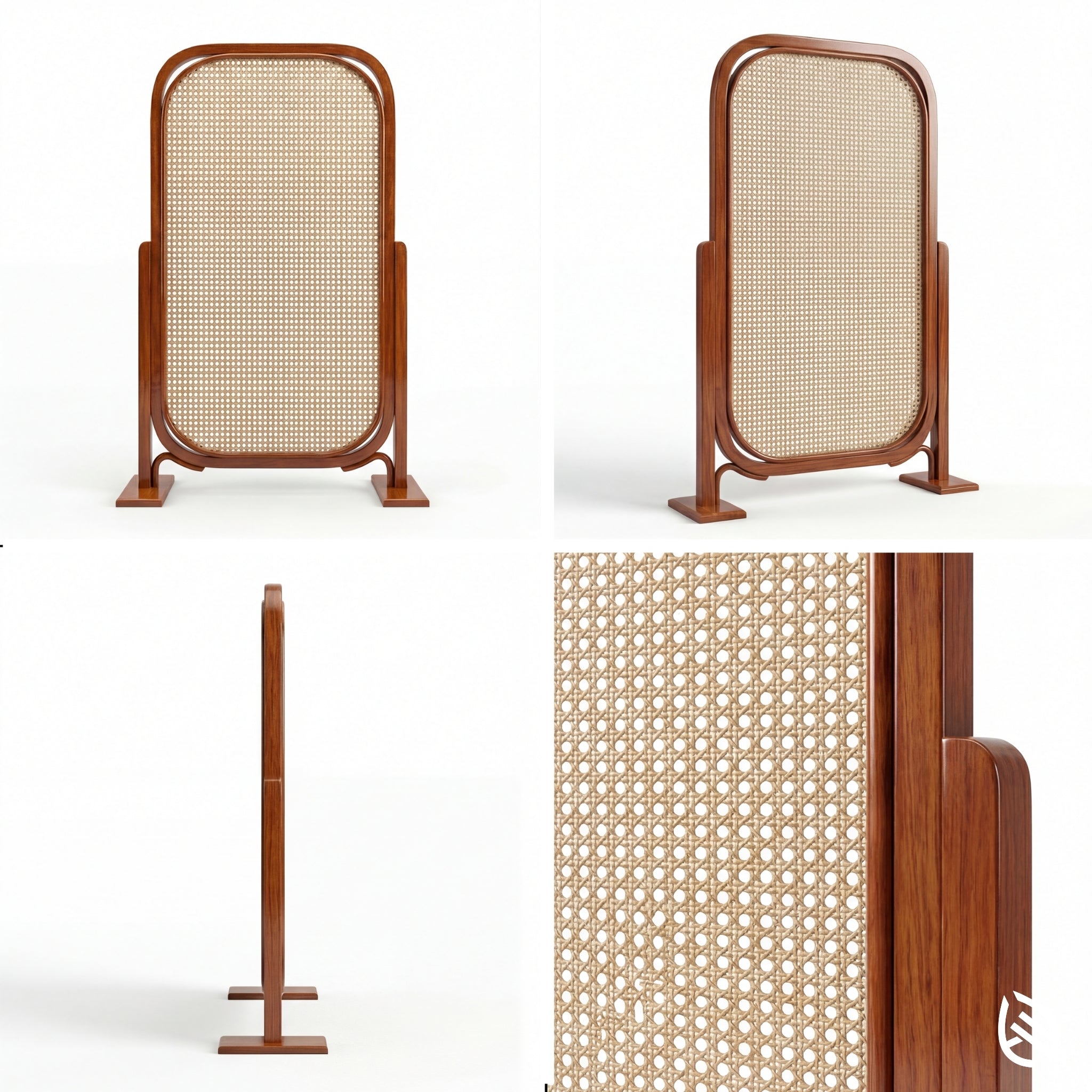 Wooden screen with woven design on a white background