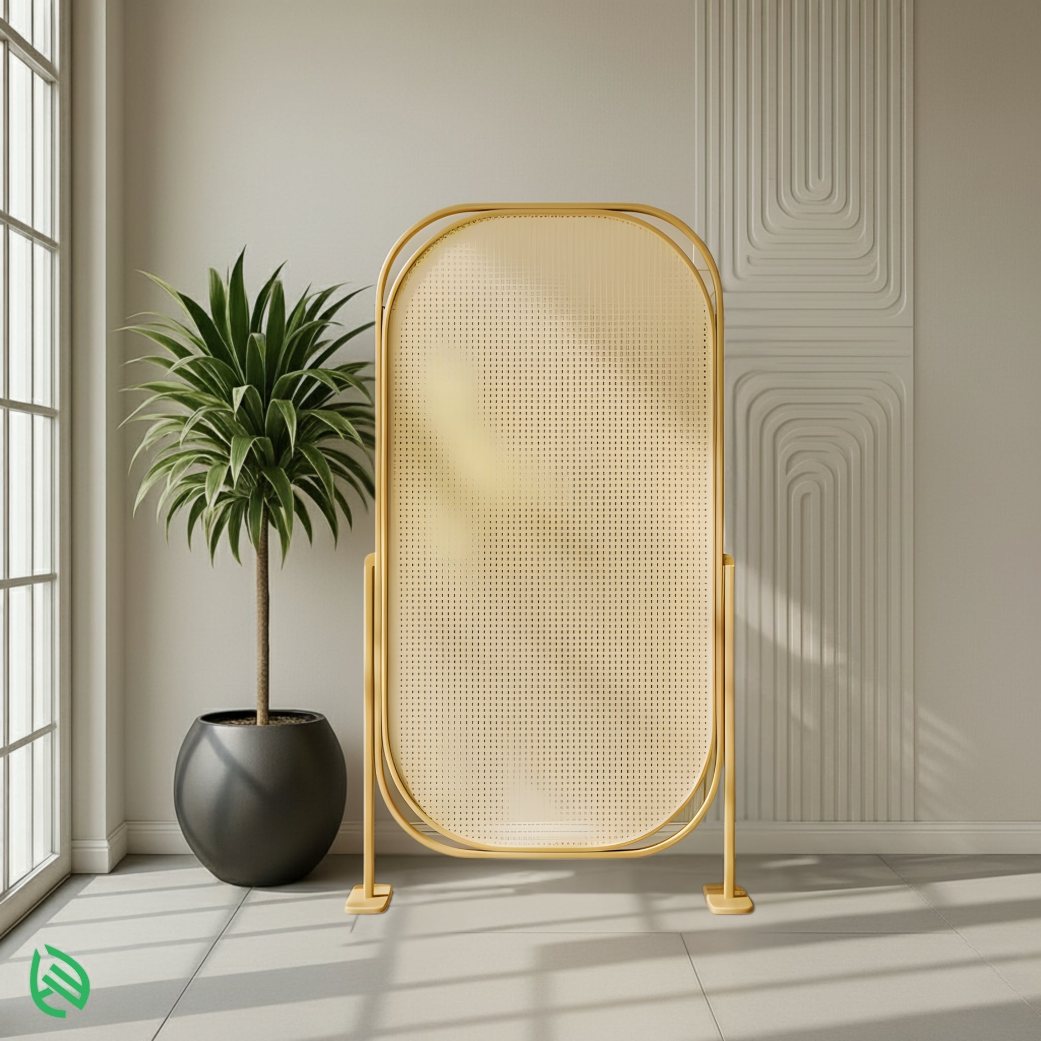 Sereni Screen oval rattan room divider with natural cane weave