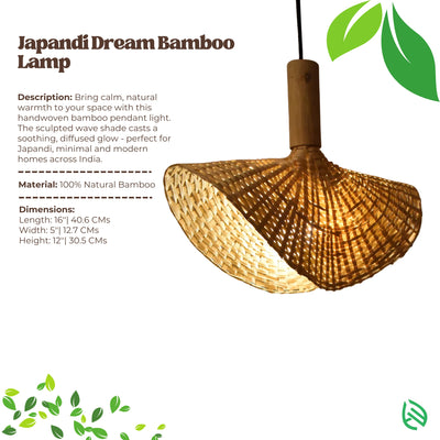 Product card: Japandi Dream Bamboo Lamp with material and size
