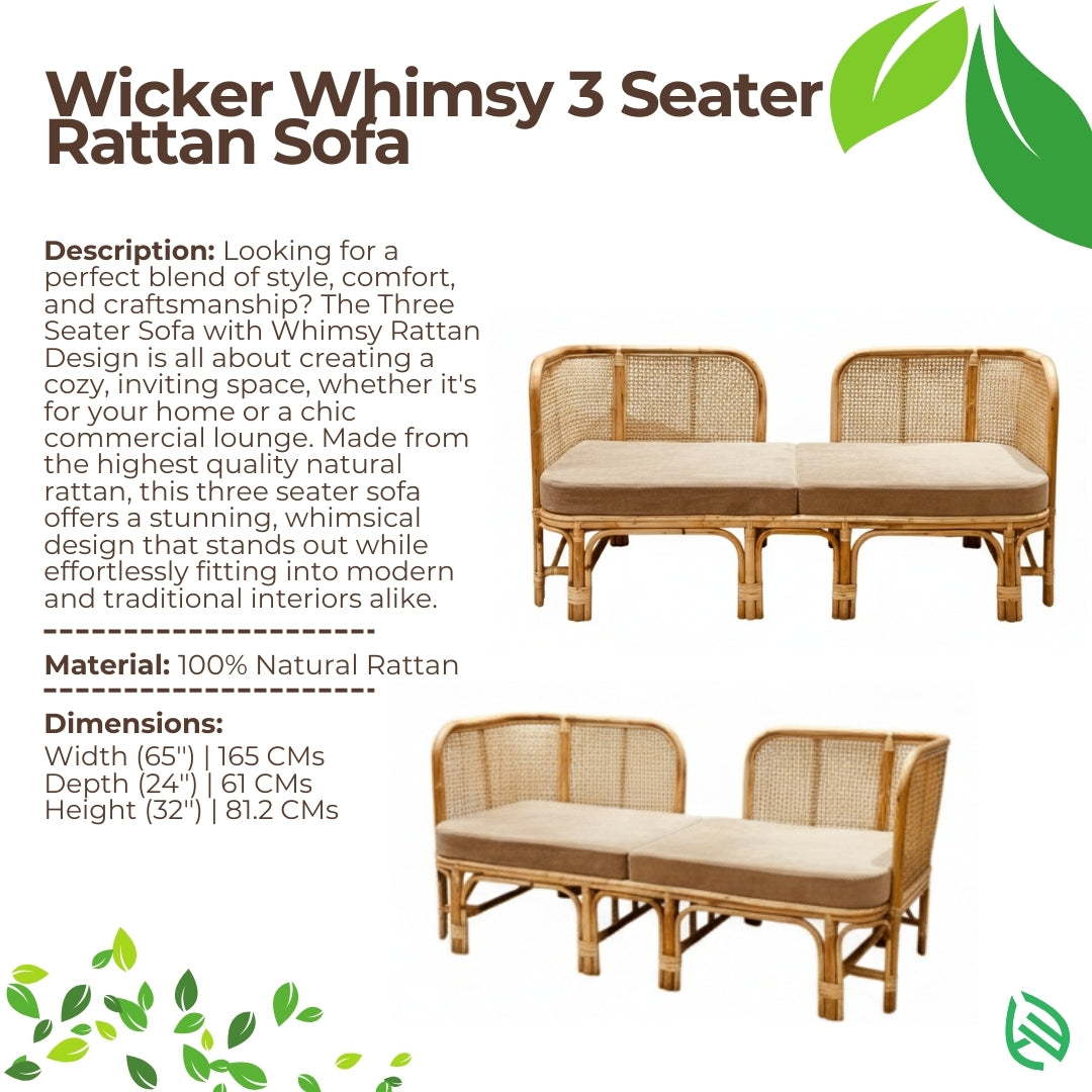 Three Seater Sofa with Whimsy Rattan Design