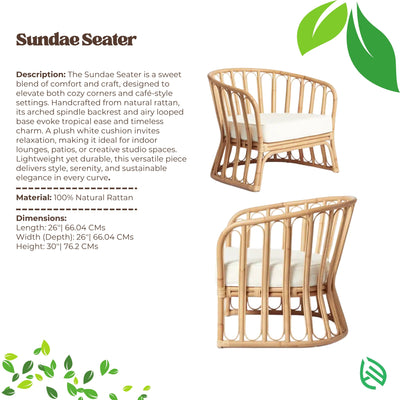 Sundae Seater with description and material details on a white background