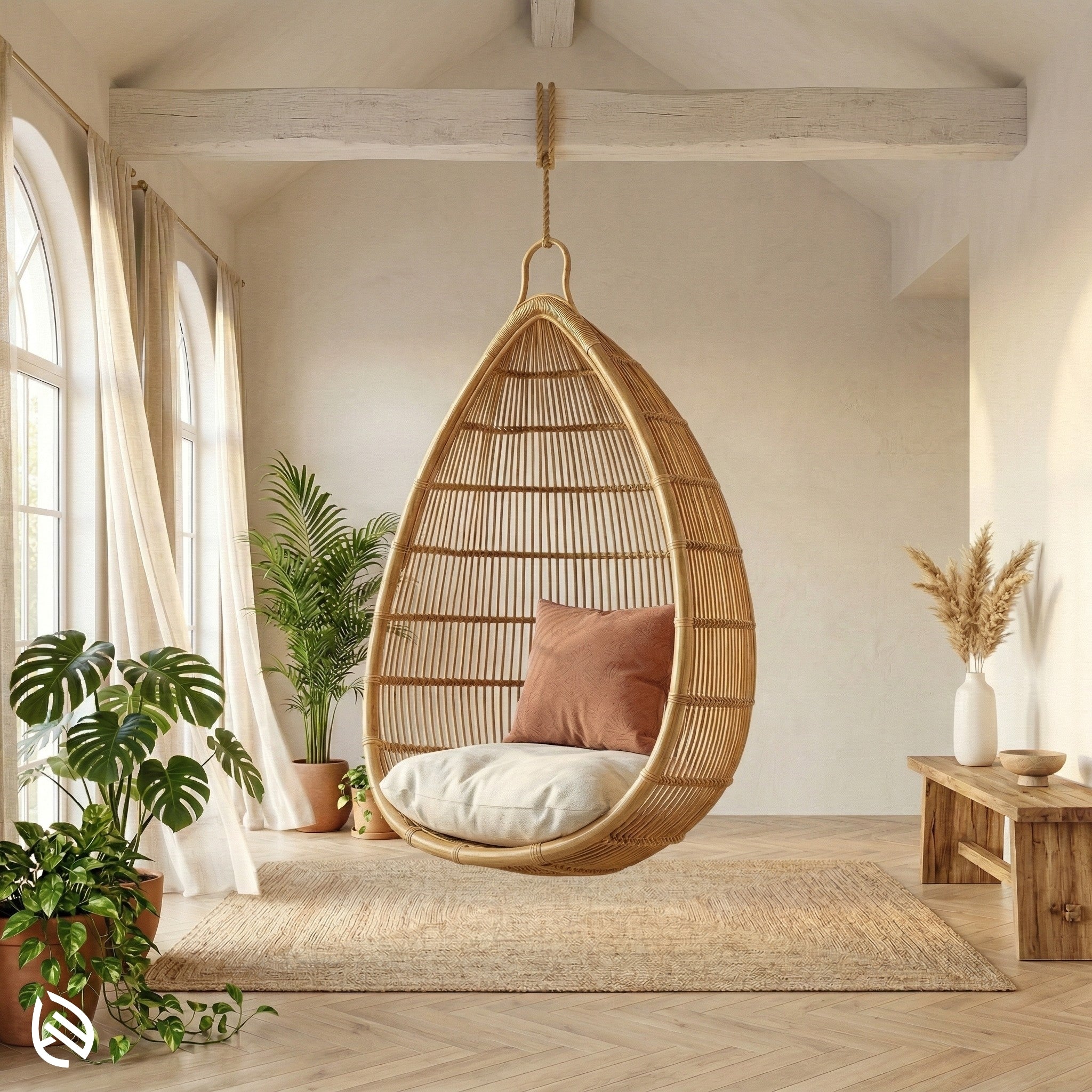 Cocoon Swing made of natural rattan suspended as cover product image
