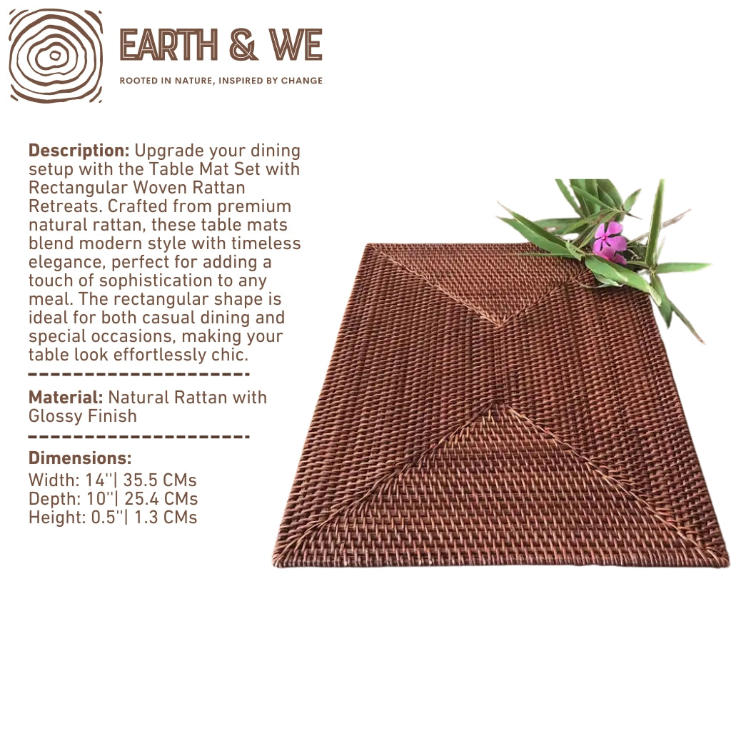 Rectangular woven rattan table mat set