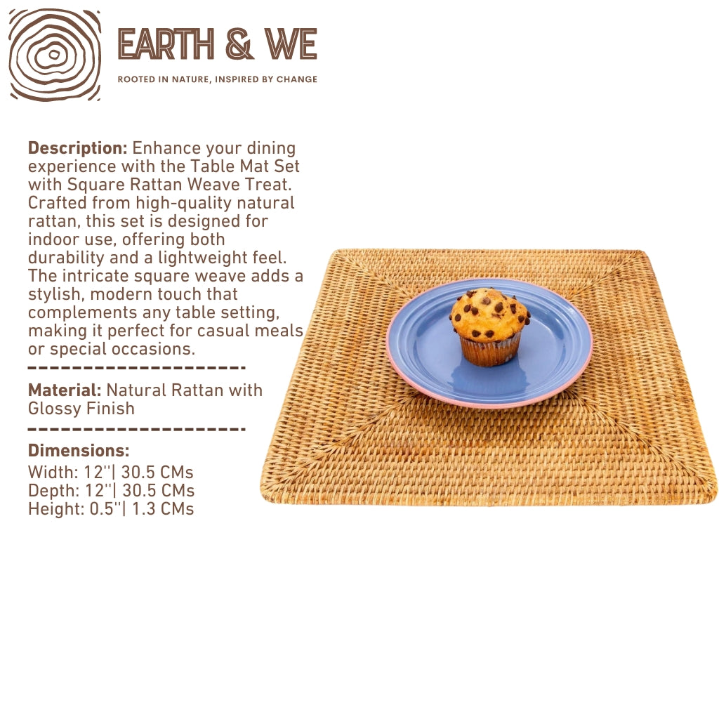 Square woven rattan table mat set