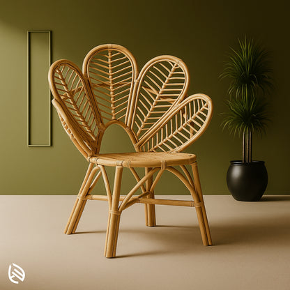 Tulip Wonder rattan café chair with sculptural petal back in green room
