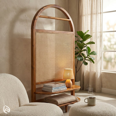 Urban Weave Rattan Partition - Shelved Cane Room Divider by EarthNWe