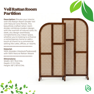 Veil Rattan Room Partition with product details on a white background