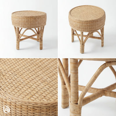Wicker stool shown from different angles on a white background