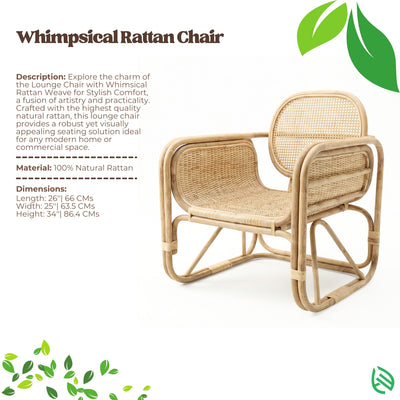 Whimsical Rattan Chair with product details on a white background