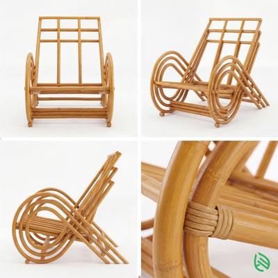 Four views of a wicker chair on a white background