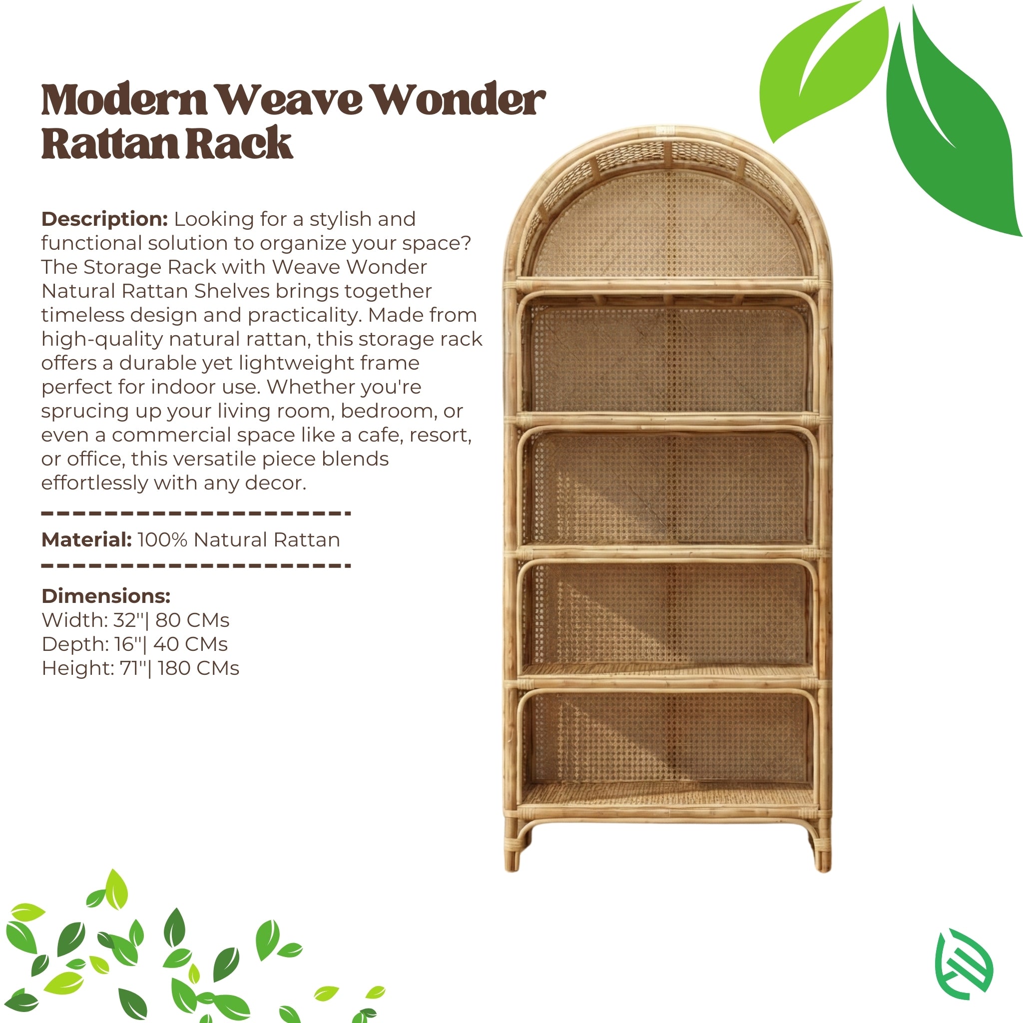 Wicker storage rack with text on a white background