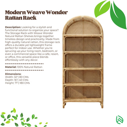 Wicker storage rack with text on a white background